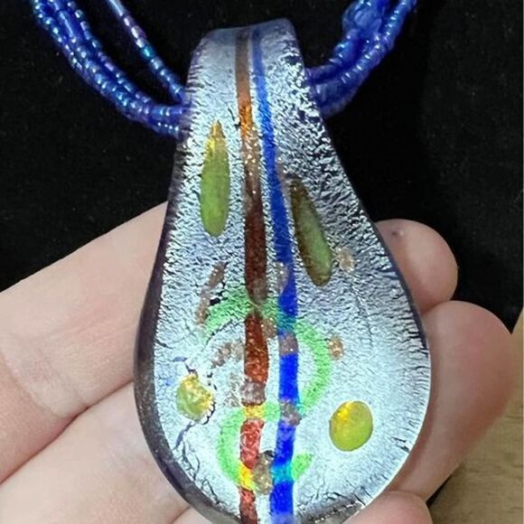 Blue Glass Pendant Necklace Womens - Picture 3 of 7